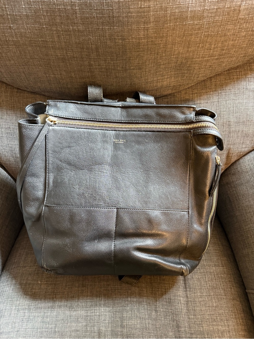 Mina Baie Full Leather Harper Diaper Bag Backpack